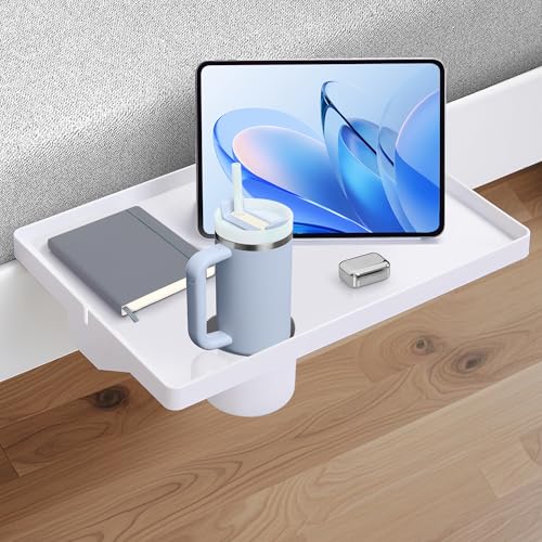 Lacusmall Nachttischregal Regal, Tablett Regal Bettablage zum Einhängen für Bett Kabelführung, Clip On, Tablett Organizer ca.: 43 * 30cm, Weiß