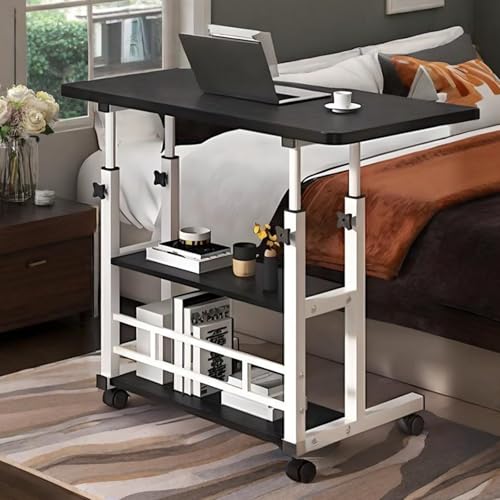 GSATREY Überbetttisch mit Rollen, Krankenhausbetttisch, Beistelltisch C Form Höhenverstellbar mit Rollen, für Couch, Bett, Kinderzimmer Krankenhaus und Homeoffice(Black,60 * 40cm/23.6 * 15.7in)