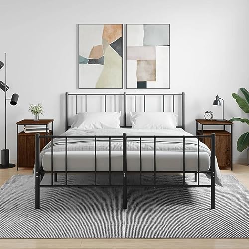 Runheo Nachttische 2 STK. Braun Eichen-Optik 40x42x60 cm, Holzwerkstoff, Stabiler Eisenrahmen, verstellbare Beine, für Schlafzimmer und Wohnzimmer