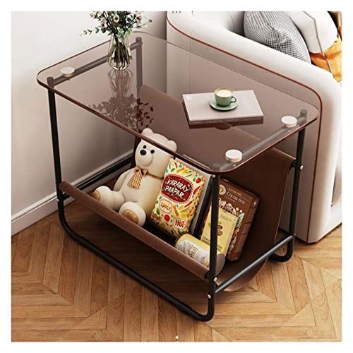 Nachttische Moderne Nachttische mit Aufbewahrungskorb, Beistelltisch for Wohnzimmer, Nachttisch-Beistelltisch for Schlafzimmer, Snack-Tisch, Sofatisch mit Platte aus gehärtetem Glas und Metallrahmen W
