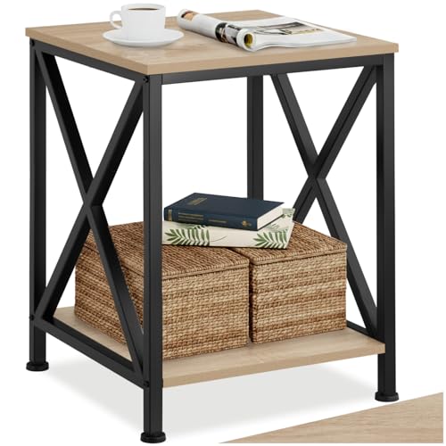 tectake® Industrial Möbel, Beistelltisch Holz und Metall, Schlafzimmer Nachttisch mit 2 Ebenen, Couchtisch mit X-Streben, Wohnzimmertisch, Beistelltisch Couch - Industrial Holz hell, Eiche Sonoma tectake® Industrial Möbel, Beistelltisch Holz und Metall, Schlafzimmer Nachttisch mit 2 Ebenen, Couchtisch mit X-Streben, Wohnzimmertisch, Beistelltisch Couch - Industrial Holz hell, Eiche Sonoma