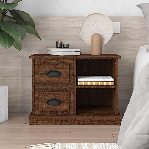 MOBCANT Nachttisch, Nachttischschrank Couchtisch Nachtkästchen Schränkchen Geeignet für Schlafzimmer Wohnung Hotel Schlafsaal Braun Eichen-Optik 60x35,5x45 cm
