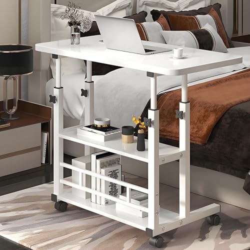 GSATREY Überbetttisch mit Rollen, Krankenhausbetttisch, Beistelltisch C Form Höhenverstellbar mit Rollen, für Couch, Bett, Kinderzimmer Krankenhaus und Homeoffice(White,60 * 40cm/23.6 * 15.7in)