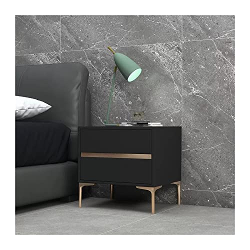 Nachttisch aus Massivholz mit 2 Schubladen für Wohnzimmer, Schlafzimmer, Nachttisch, modern, schwarz, Kunstleder, kleiner Beistelltisch (L x T x H): 40 x 40 x 48 cm