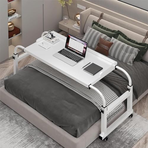 Überbetttisch mit Rädern, höhenverstellbarer rollbarer medizinischer Tisch für den Arbeitsplatz am Bett, 65–95 cm höhenverstellbar, ideal für Twin-/Full-/Queen-/Kingsi ze-Betten