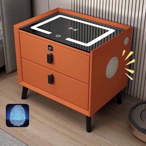 Bluetooth-Lautsprecher Nachttisch mit kabellosem Laden, 2 USB-Anschlüsse & LED-Lichtern, multifunktionaler Audioschrank mit 2 Schubladen für Schlafzimmer & Wohnzimmer