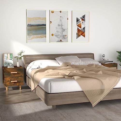 Nachttische 2 Stk. Räuchereiche 40x35x47,5 cm,Schickes skandinavisches NachttischSet mit 2 Schubladen und massiven Eukalyptusholzbeinen für Schlafzimmer oder Wohnzimmer Schlafzimmer, Nachttische
