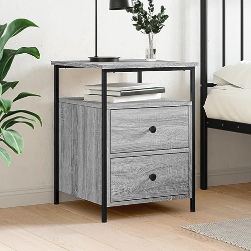 Fasba Nachttisch Grau Sonoma-Eiche 44x45x60 cm Holzwerkstoff, Beistelltisch mit viel Stauraum, Nachtschrank, Nachtkommode, Nachtkonsole