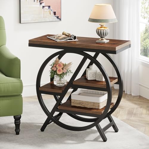 Tribesigns 3-Tier Beistelltisch Schmaler Holz,65 x 30 cm sofatisch mit Stauraum,Industrielle Kleiner Beistelltisch für Wohnzimmer, Slim Nachttisch für Schlafzimmer (1 Set)