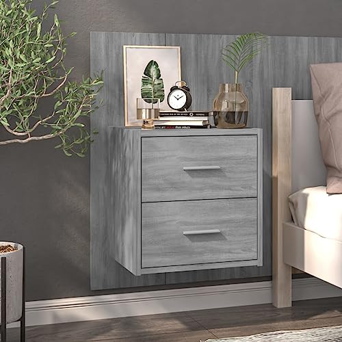 Mokuyary Wand-Nachttisch Grau Sonoma Nachtschrank Schlafzimmer, Beistelltisch modern für Wohnzimmer Schlafzimmer Arbeitszimmer Gästezimmer