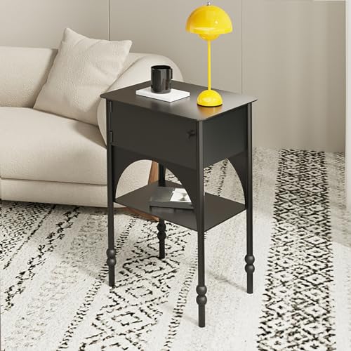 Moderner Nachttisch aus Metall, Nachttisch mit Sichtschutz, offenes Regal, kompaktes Design für Schlafzimmer oder Wohnzimmer
