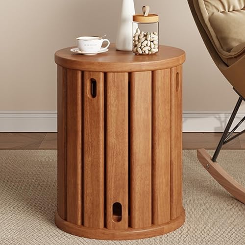 Stapelbare Hocker, 4er-Set, Vielseitige Möbel, verwendbar als Ottomane, Beistelltisch, Couchtisch oder Nachttisch, Ecknachttisch, Runder All-in-One-Esszimmerstuhl aus Massivholz(Natural)