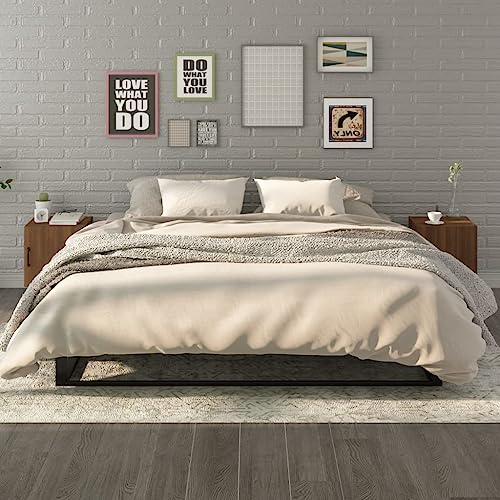 Runheo Nachttische 2er Set, Braun Eichen-Optik, Holzwerkstoff, 40x40x50 cm, mit Tür, für Schlafzimmer und Wohnzimmer, eleganter Night Stand