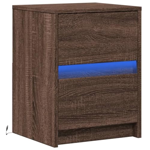 HEFZGDB Nachttisch mit LED-Leuchten Braun Eichen-Optik Holzwerkstoff Nachttisch Vintage Nachtschrank Beistelltisch Küchentisch für Schlafzimmer Wohnzimmer Gästezimmer Hotel