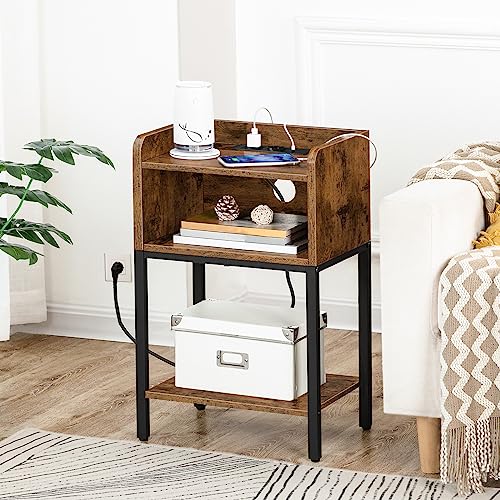 HOOBRO Nachttisch, Beistelltisch mit Ladestation, Nachtschrank mit 2 AC-Anschlüssen, 2 USB-Anschlüssen, für Schlafzimmer, Wohnzimmer, Vintagebraun und Schwarz EBF38CBZ01 HOOBRO Nachttisch, Beistelltisch mit Ladestation, Nachtschrank mit 2 AC-Anschlüssen, 2 USB-Anschlüssen, für Schlafzimmer, Wohnzimmer, Vintagebraun und Schwarz EBF38CBZ01