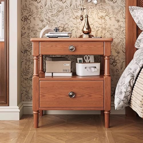 TY&WJ Vintage Wood Nachttisch, Mit 2 Schubladen Nachtschrank Ohne Installation Beistelltisch Schlichter Nachtkommode Für Schlafzimmer Wohnzimmer,A,48x38x56cm(1 9x15x22inch)