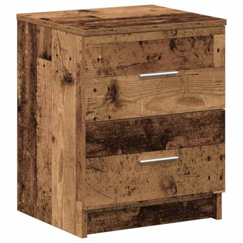 kangqiling 858799 Nachttisch mit 2 Schubladen, antikes Holz, 40 x 36 x 50 cm, Grau,