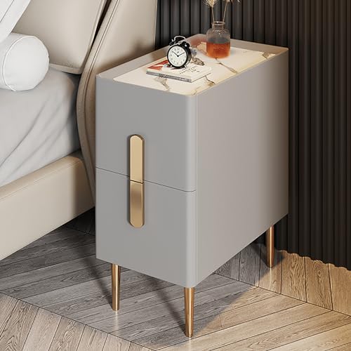 Moderner Nachttisch mit Schublade, schmaler Nachttisch, Leder-Finish, Rockboard-Design, perfekt für Schlafzimmermöbel und kleine Räume