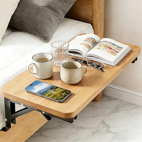 Faltbarer Nachttisch zum Einhängen, Nachttisch Zum Einhängen Bettablage, Bettablage & Bettseitiges Regal aus Holz - Schwebender Tablett für Etagenbett, Boxspringbett, 2.5kg Tragkraft, 30x20cm (B)