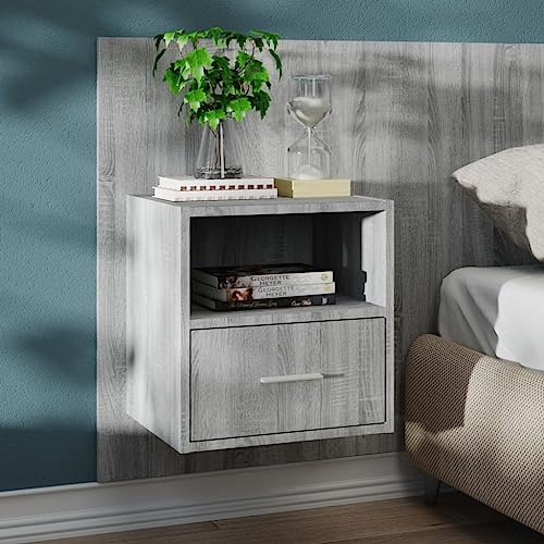 OHOOWOO Wand Grau Sonoma,Wandmontierter praktischem Stauraum – ideal für Bücher, Sammlerstücke mehr Schlafzimmer, Nachttische