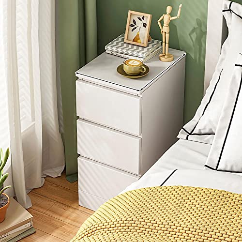 Nachttisch Fürs Schlafzimmer, Weiß/Grau, Breite 25 Cm, Minimalistischer Nachttisch, Moderner Aufbewahrungsschrank Für Zuhause Mit 3 Schubladen, Kleiner Spalte, Schmaler, Hoher Nachttisch, Weiß 25 X 3