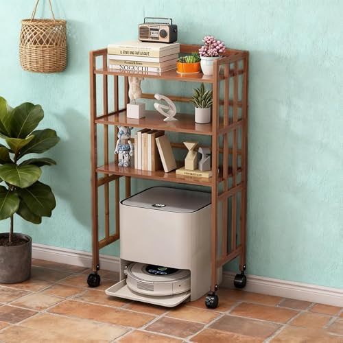 Rollbarer Nachttisch mit Staufach für Saugroboter, Beistelltisch mit verstellbaren Regalen für Wohnzimmer & Schlafzimmer(50 * 123cm/19.7 * 48.4in)