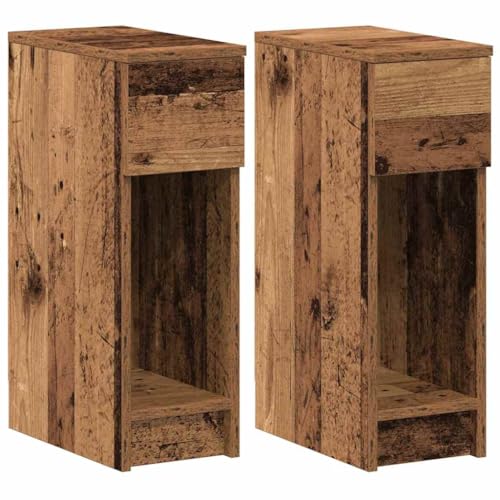 kangqiling 858710 Nachttische mit Schublade, 2 Stück, aus antikem Holz, 20 x 36 x 60 cm, Braun, 858710
