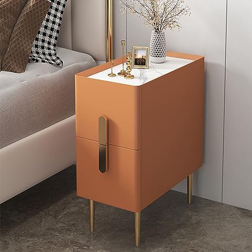 Moderner schmaler Nachttisch mit 2 Schubladen, schmaler Nachttisch für kleine Räume, minimalistisches Design für Schlafzimmer, Wohnzimmer, Badezimmer, Balkon - Orange, mittlere Größe (W:35)
