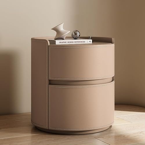 Moderner Nachttisch aus Holz mit Der - Slish Leder Akzent für Schlafzimmer & Wohnzimmer Vielseitig 40x40x50 cm Nachttisch Outdoor & Indoor (Leder H)