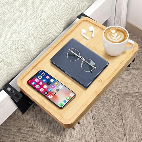 JNUYISW Bettablage zum Einhängen, Verstellbar Clip-On-Nachttisch aus Holz für Etagenbett und Obere Bett Betttablett Schwebend Tablett Nachttischregal Regal Studentenwohnheim Essentials 30x20cm