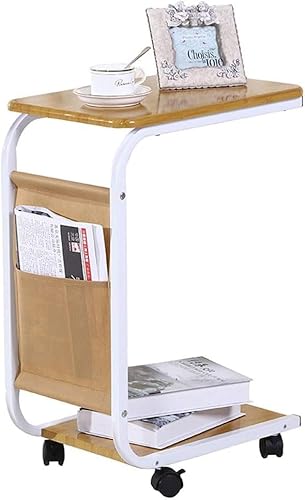 Exquisiter Couchtisch, Beistelltisch, Beistelltisch, C-förmiger Nachttisch, Ablagefächer auf dem Nachttisch, Metallrahmen, Beistelltisch mit Rollen, Beistelltisch