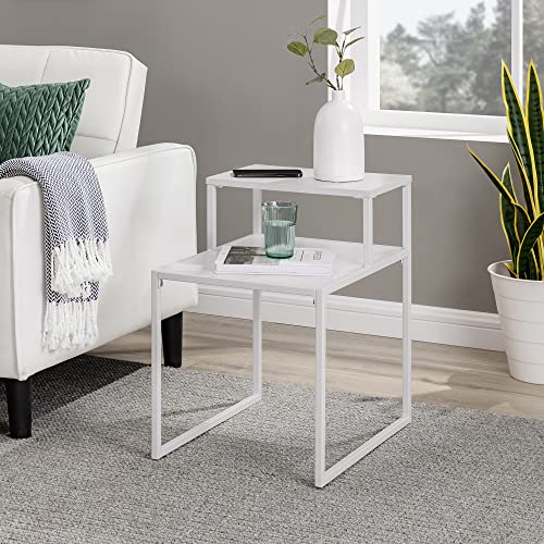 URBNLIVING 2 x rustikaler Industrie-Nachttisch aus Holz und Metall, 2 Etagen, Nachttisch (massiv), Weiß URBNLIVING 2 x rustikaler Industrie-Nachttisch aus Holz und Metall, 2 Etagen, Nachttisch (massiv), Weiß