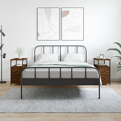 Mokuyary Nachttische 2 STK. Braun Eichen-Optik 30x60x60 cm Holzwerkstoff Beistelltisch, Nachtschrank Schlafzimmer, modern für Wohnzimmer Schlafzimmer Arbeitszimmer Gästezimmer A2