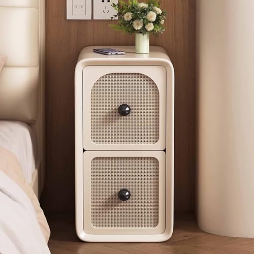 Rattan Nachttisch mit 2 Schubladen - Massivholzrahmen, kratzfestes Kunstleder, keine Montage erforderlich, perfekt für kleine Schlafzimmer