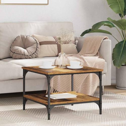 Teenpull Couchtisch Altholz 55x55x40 cm, Holzwerkstoff, quadratisch, mit Ablage, für Wohnzimmer, Stabiler Beistelltisch im Industrial Design, Robustes Nachtkästchen