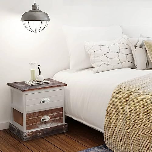 CINDERFUL Nachttische 2 STK. Braun und Weiß,Rustikale Nachttische im Landhausstil Perfekte Ergänzung für Ihre Wohnoder Schlafräume Schlafzimmer, Wohnen Möbel