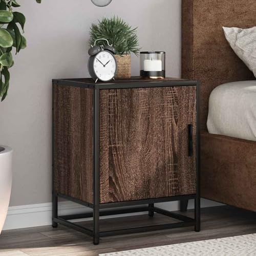 Gecheer Nachttisch Braun Eichen-Optik 40x31x50 cm Holzwerkstoff Metall, Schlichte Nachtkommode Kommode für Wohnzimmer Schlafzimmer Studentenbude848717