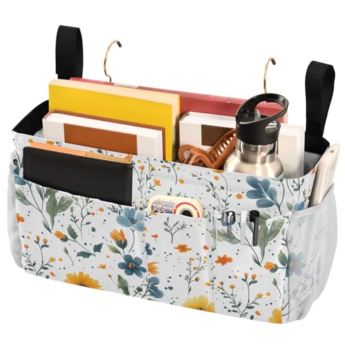 FRODOTGV Nachttisch zum Aufhängen, Motiv: Dahlien, Anemonen, Schmetterlinge, Bienen, Weiß, Nachttisch, Schrank, Aufbewahrung, Organizer für Brillen, Bücher, Handys, Schlüssel