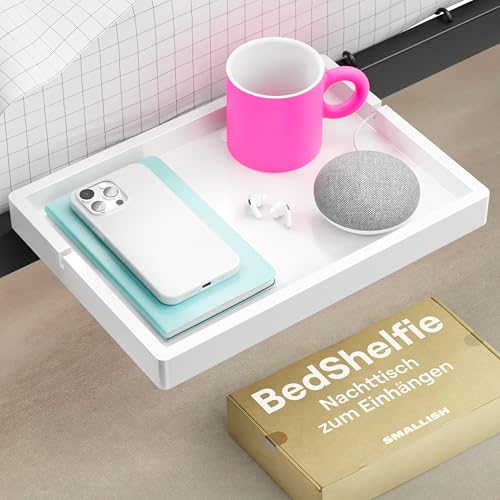 BedShelfie Bettseitiges Nachttischregal für Etagen  & oberes Bett, Studentenwohnheim Essentials, Hochbett, schwebendes Bettablage Tablett, Wohnheim Deko von Smallish   Flexfit Modell, Weiß BedShelfie Bettseitiges Nachttischregal für Etagen  & oberes Bett, Studentenwohnheim Essentials, Hochbett, schwebendes Bettablage Tablett, Wohnheim Deko von Smallish   Flexfit Modell, Weiß