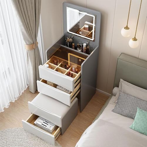 HJYBFAWH Schminktisch LED beleuchtetem Spiegel, Frisiertisch Set, gepolstertem Hocker Schrank 3 Schubladen – multifunktionaler,