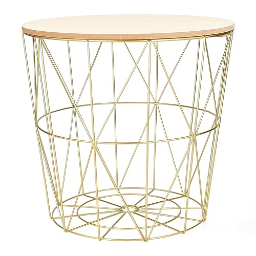 HOMLA Metalltisch Scandi - Bedside Table Trendiger Moderner Couchtisch - Nachttisch oder Wohnzimmertisch und Aufbewahrung in Einem - Stauraum für Decken, Kissen - aus Metall, 39x38 cm - Gold