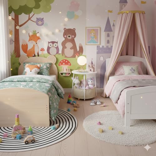 HOMYLIN Moderner Kinder-Nachttisch mit Aufbewahrungskorb aus Stoff, runder Nachttisch für Schlafzimmer, Spielzeug-Organizer, Beistelltisch für Kinder, Weiß