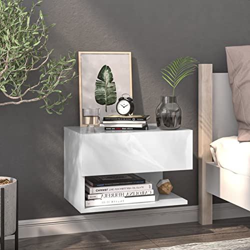 Gecheer Wand-Nachttisch Hochglanz-Weiß, Nachtschrank Nachtkonsole Nachtkommode Schlafzimmer Schrank Kommode/ 810965