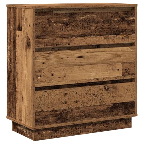 vidaXL Rustikaler Massivholz Nachttisch | Vintage Nachttisch mit 2 Schubladen Verwittert Ökologisch Altholzmöbel Stylischer Schlaftisch Mittelgroß Langlebiger Holztisch