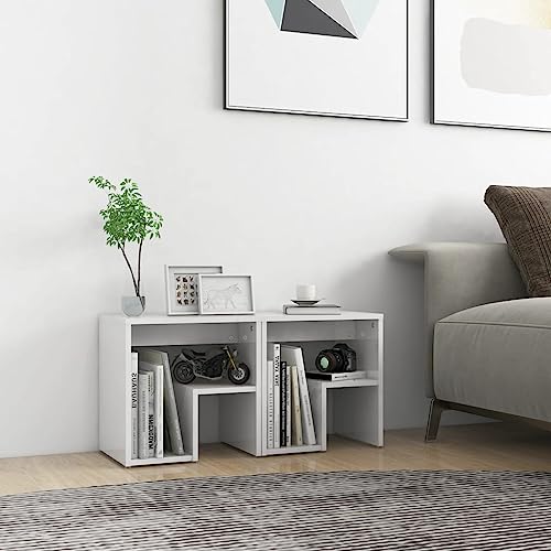 QUAHEAS Nachttische 2er Set Hochglanz-Weiß, 40x30x40 cm, Moderner Beistelltisch aus Holzwerkstoff für Schlafzimmer und Wohnzimmer, Praktische Ablage