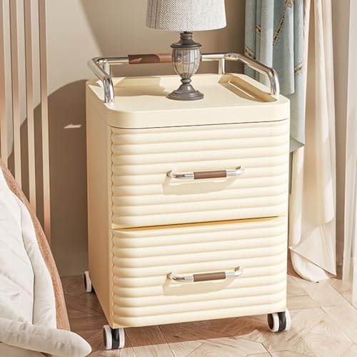 Nachttisch aus Kunststoff, modern, mit mehrschichtigem Nachttisch und Aufbewahrungsschrank, handgefertigt, 2 große Schubladen, Kommode, Werkzeugwagen mit Rollen, für Schlafzimmer, Wohnzimmer