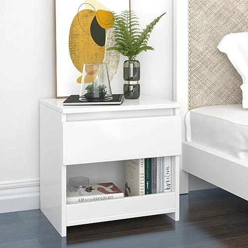 Gecheer Nachtschrank Nachtkonsole Nachtkommode Schlafzimmer Schrank Kommode Beistelltisch Hochglanz Weiß 40x30x39 cm Holzwerkstoff
