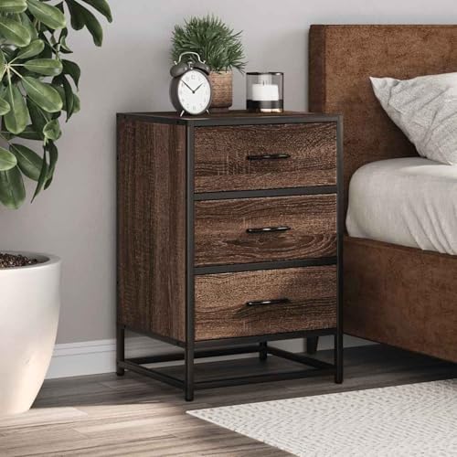 Gecheer Nachttisch Braun Eichen-Optik 40x34,5x60cm Holzwerkstoff Metall, Schlichte Nachtkommode Kommode für Wohnzimmer Schlafzimmer Studentenbude848723