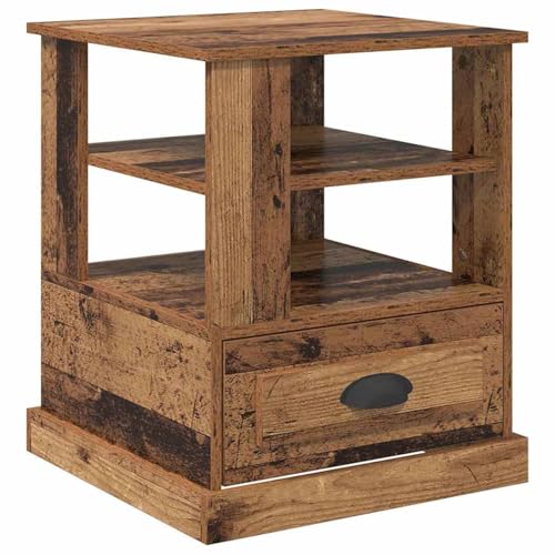 Homgoday Nachttisch Altholz, Holzwerkstoff, 50x50x60 cm, 2 Schubladen & Regale, moderner Stil Model881408