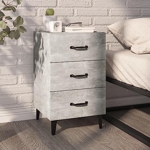 Bucmath Nachttisch Betongrau 40x40x66 cm, Holzwerkstoff Schlafzimmer Beistelltisch mit 3 Schubladen, Stabiler Nachtschrank für Zeitschriften, Bücher